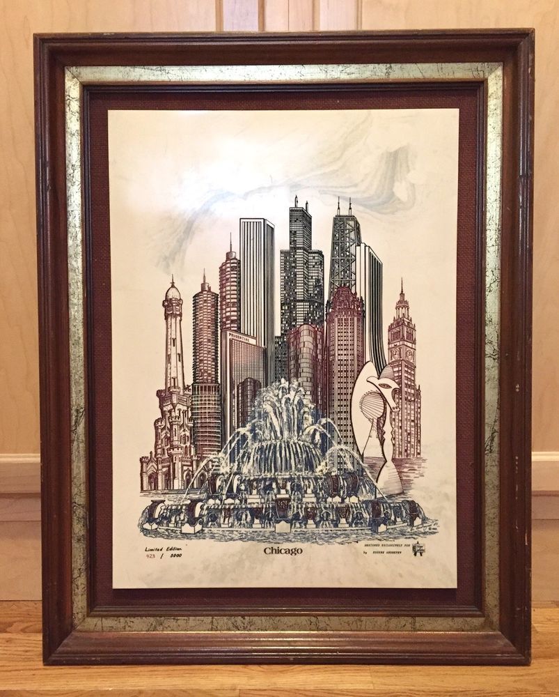 Chicago Vintage Framed Tile Etchingeugene Andreyev Limited Edition For Latest Antique Square Wall Art (View 7 of 20)