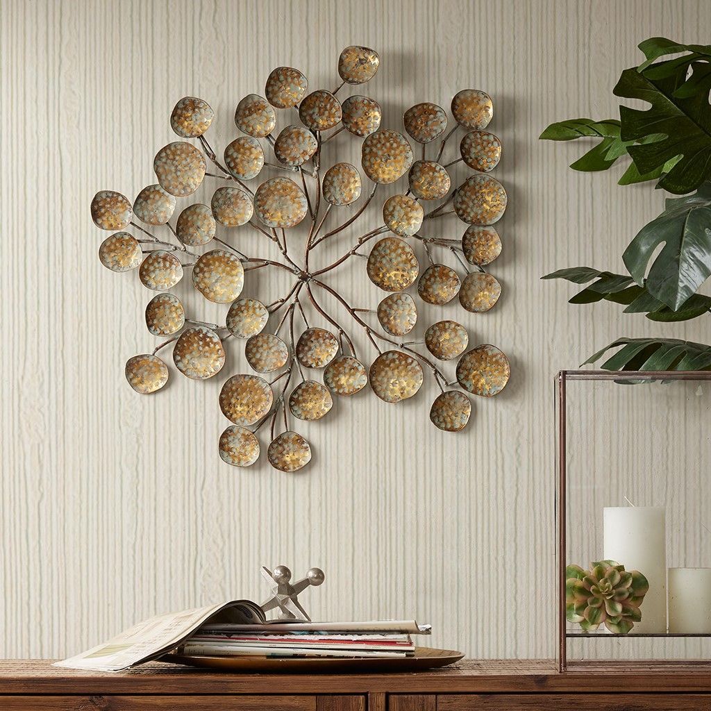 Colette Gold Metal Blooming Wall Decor Industrial Chic Transitional Ink Pertaining To Most Recent Gold And White Metal Wall Art (View 1 of 20)