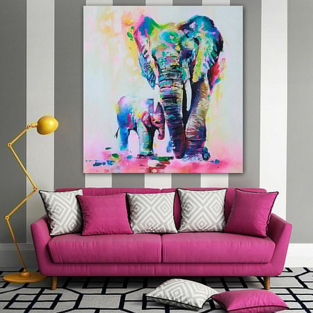 Colorful Elephant Painting Canvas Wall Art Print Picture Hd Home Decor Throughout 2017 Elephants Wall Art (View 16 of 20)