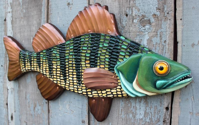 Colorful Perch Wood And Copper Folk Art Fish Wall Art 23 | Etsy For Most Recently Released Fish Wall Art (View 19 of 20)