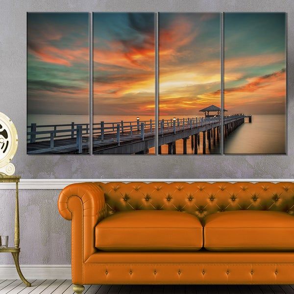 Colorful Sky And Long Wooden Pier – Sea Pier Wall Art Canvas Print Intended For Newest Pier Wall Art (View 3 of 20)