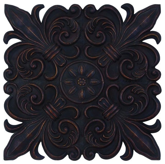 Contemporary Square Metal Wall Medallion Fleur De Lis Black Finish Intended For 2017 Square Brass Wall Art (Gallery 19 of 20)