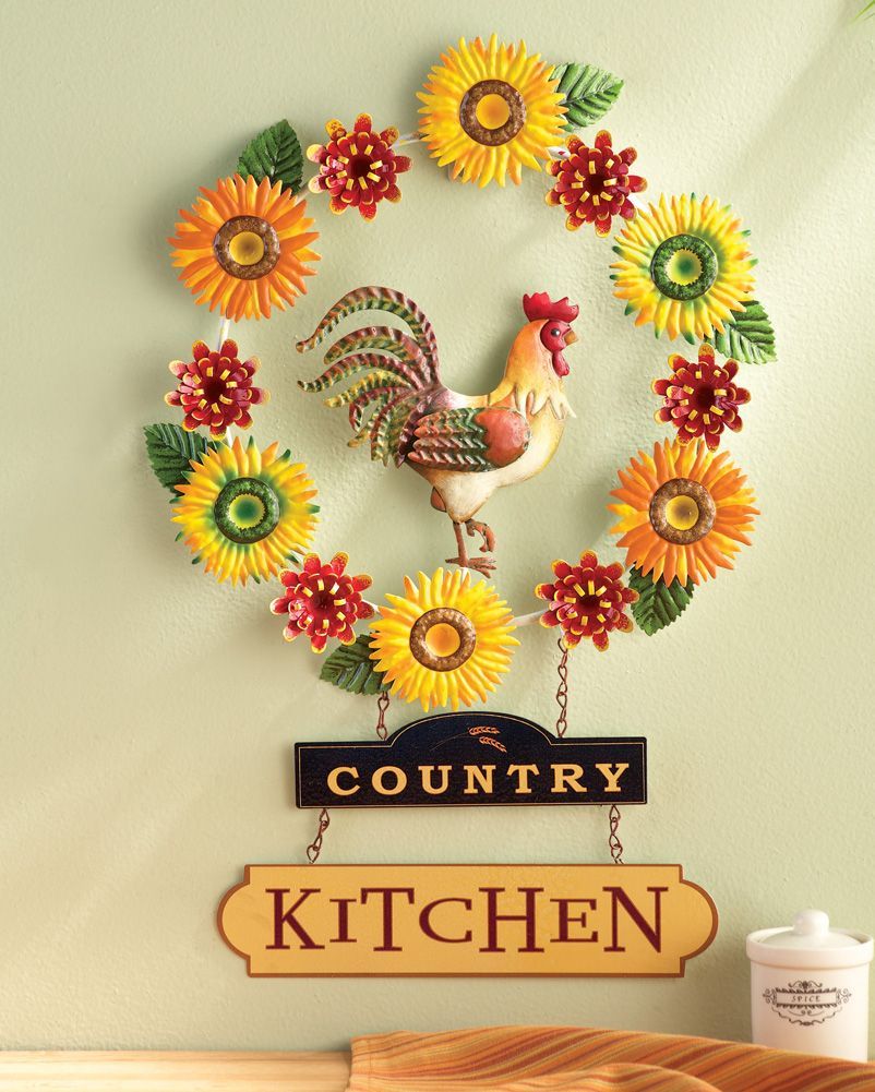 Country Kitchen Metal Wall Art Rooster | Country Kitchen Wall Decor Pertaining To Best And Newest Sunflower Metal Framed Wall Art (View 7 of 20)