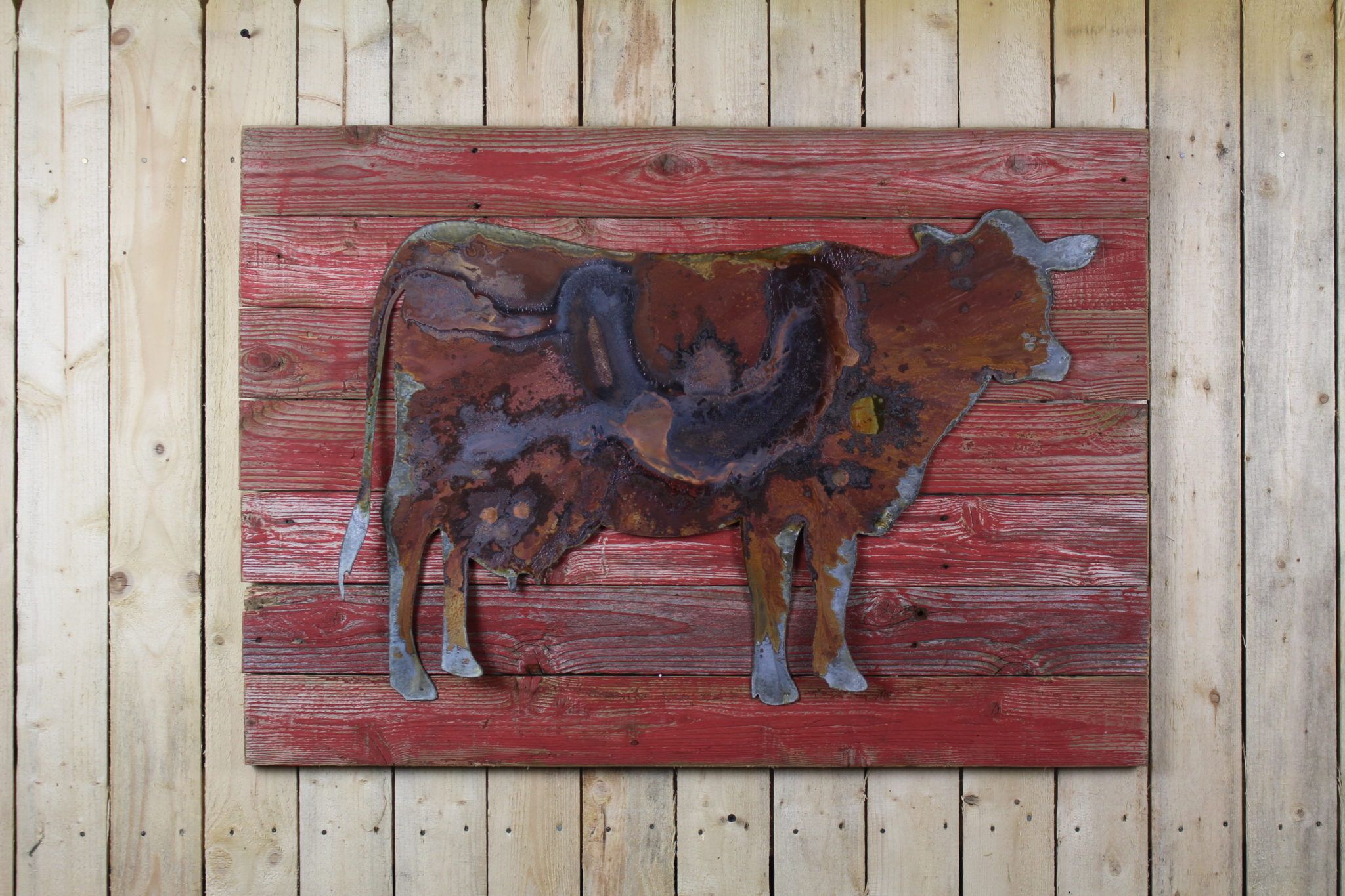 Cow On Wood Back – Rustic Metal Letters & Wall Art Throughout Current Metallic Rugged Wooden Wall Art (View 9 of 20)