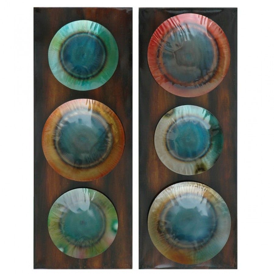 Crestview Multi Colored Circles Wall Decor (set Of 2) – 32.25" X 12 Inside Latest Multi Color Metal Wall Art (Gallery 20 of 20)