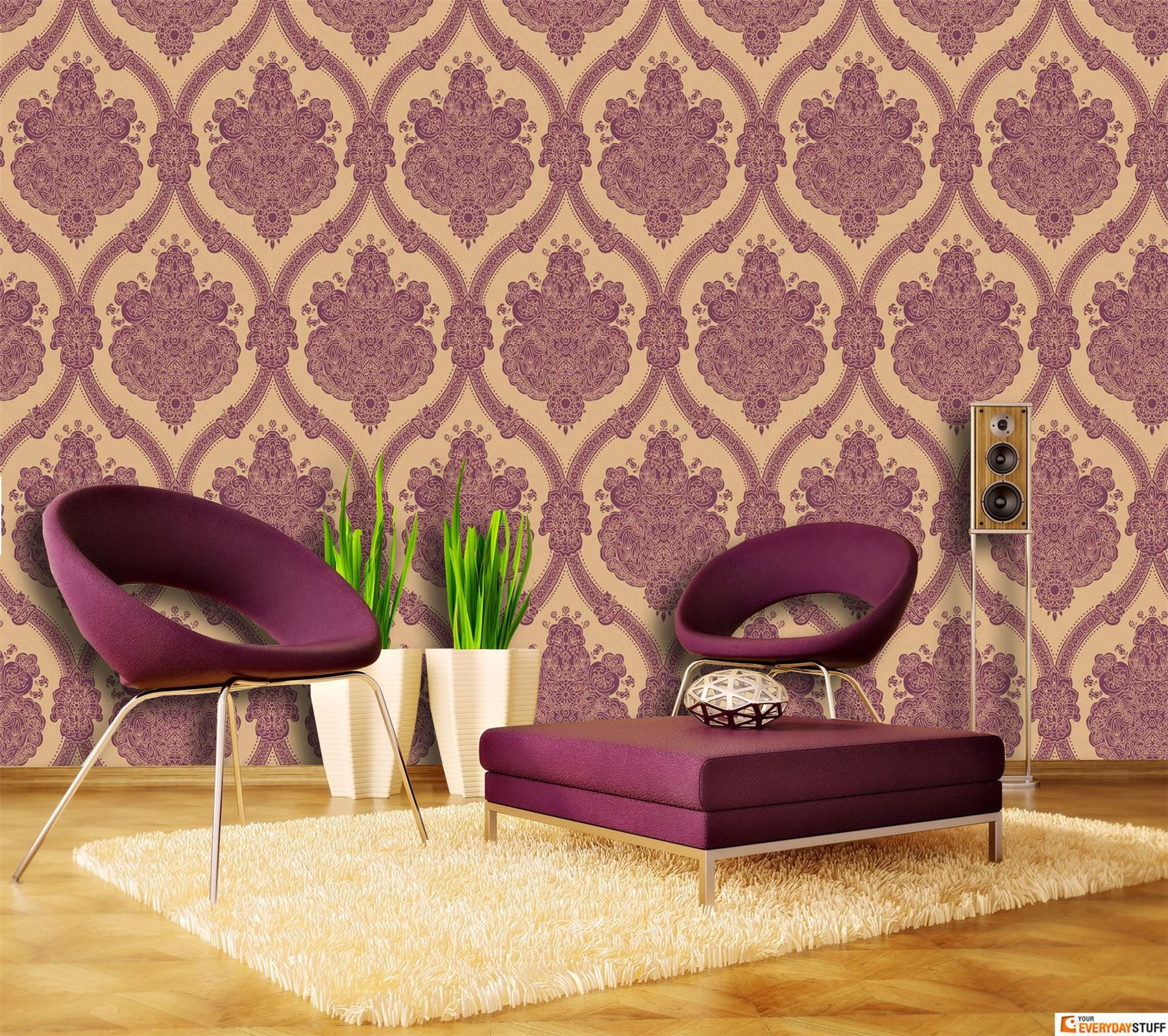 Damask Wallpaper Textured Suede Vinyl Modern Moselle Holden Decor – 5 In Recent Damask Wall Art (View 1 of 20)