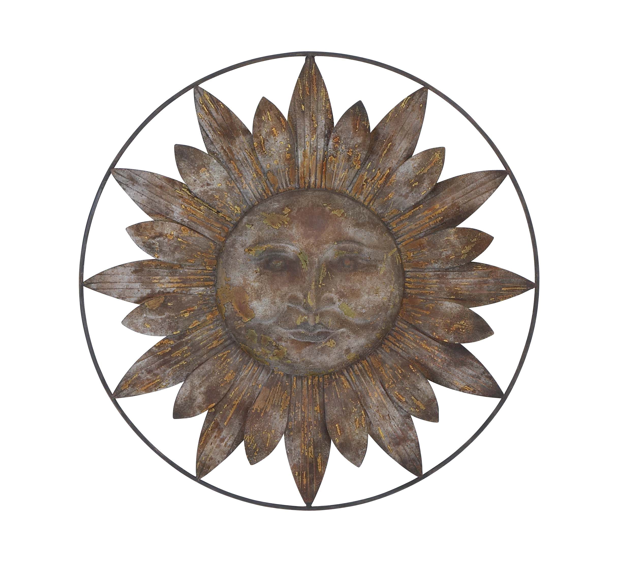 Decmode – Large Black & Bronze Metal Sun Garden Decor, Hanging Outdoor Intended For Most Up To Date Large Wall Decor Ornaments (View 17 of 20)