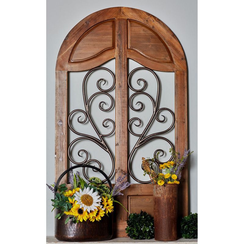 Decmode Metal Scrollwork And Arched Wood Wall Plaque – 34w X 59h In Inside Most Up To Date Arched Metal Wall Art (View 9 of 20)