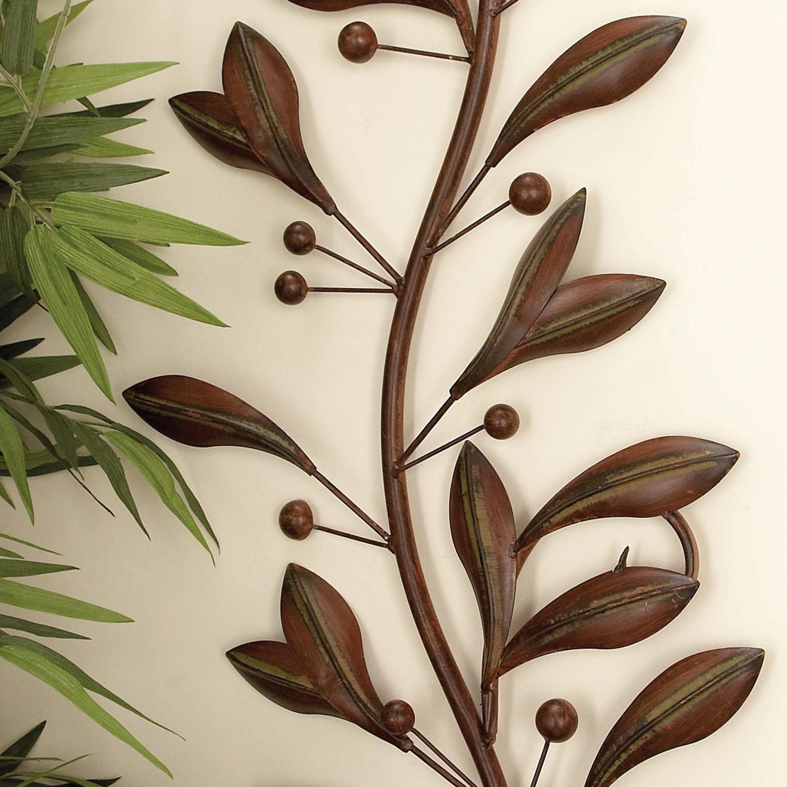 Decmode Traditional 36 Inch Metal Leaf And Berry Wall Decor – Set Of 2 Inside Newest Pierced Metal Leaf Wall Art (View 17 of 20)