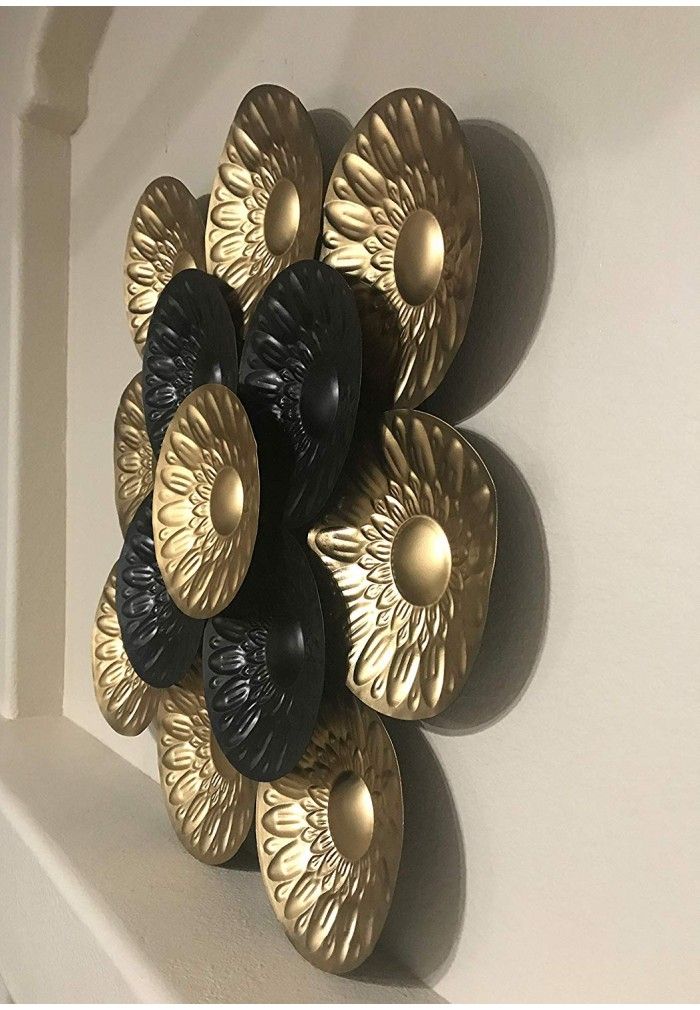 Decorshore Contemporary Large Metal Wall Art In Black & Gold For Wall Inside Newest Gold Fan Metal Wall Art (View 16 of 20)
