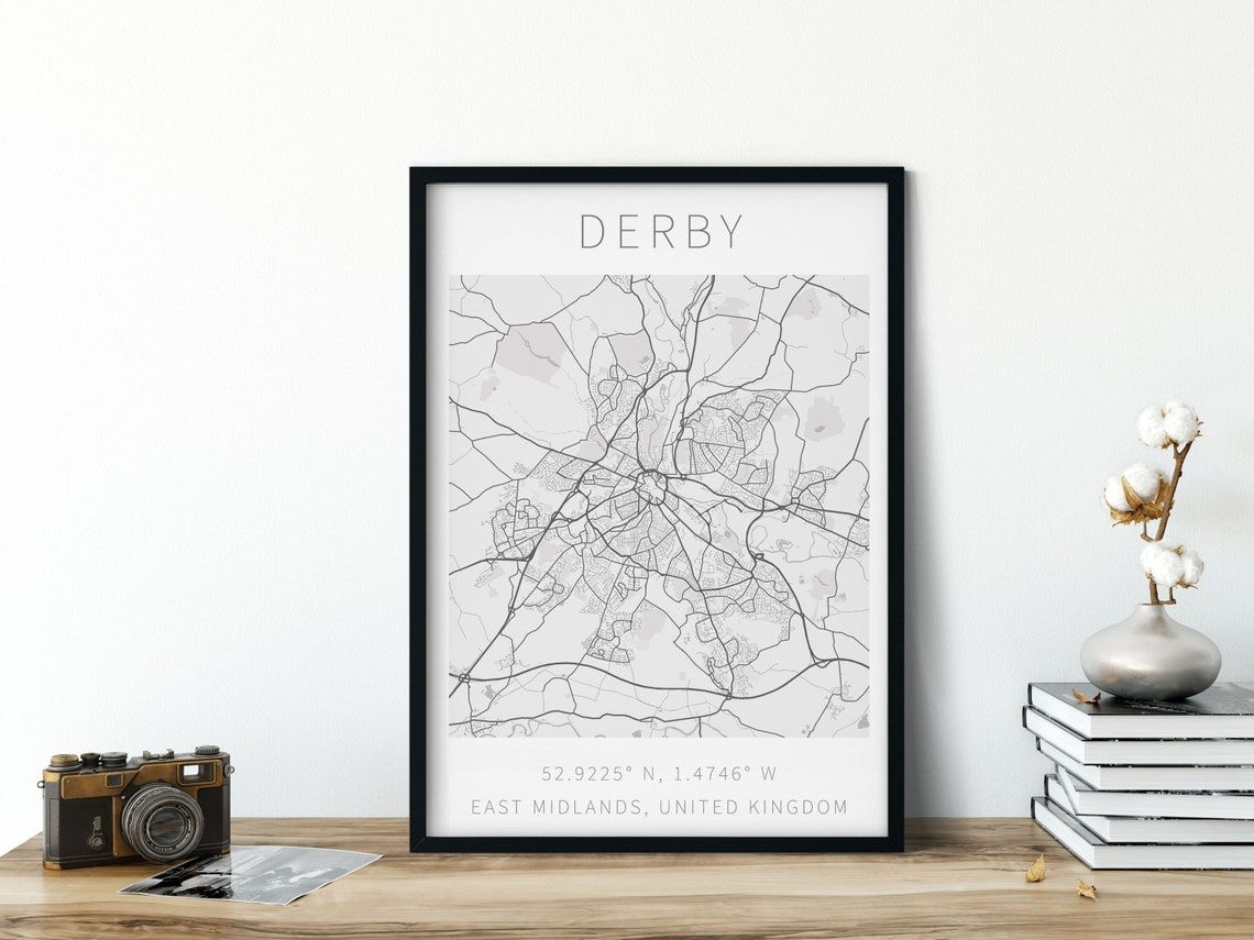 Derby Framed Map Art Wall Print East Midlands Art Derby | Etsy Pertaining To Recent Derby Wall Art (View 4 of 20)