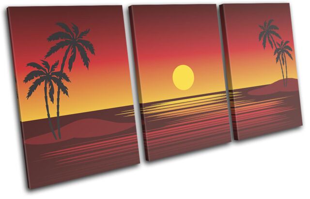Desert Palm Trees Sunset Seascape Treble Canvas Wall Art Picture Print Inside 2017 Desert Palms Wall Art (View 15 of 20)