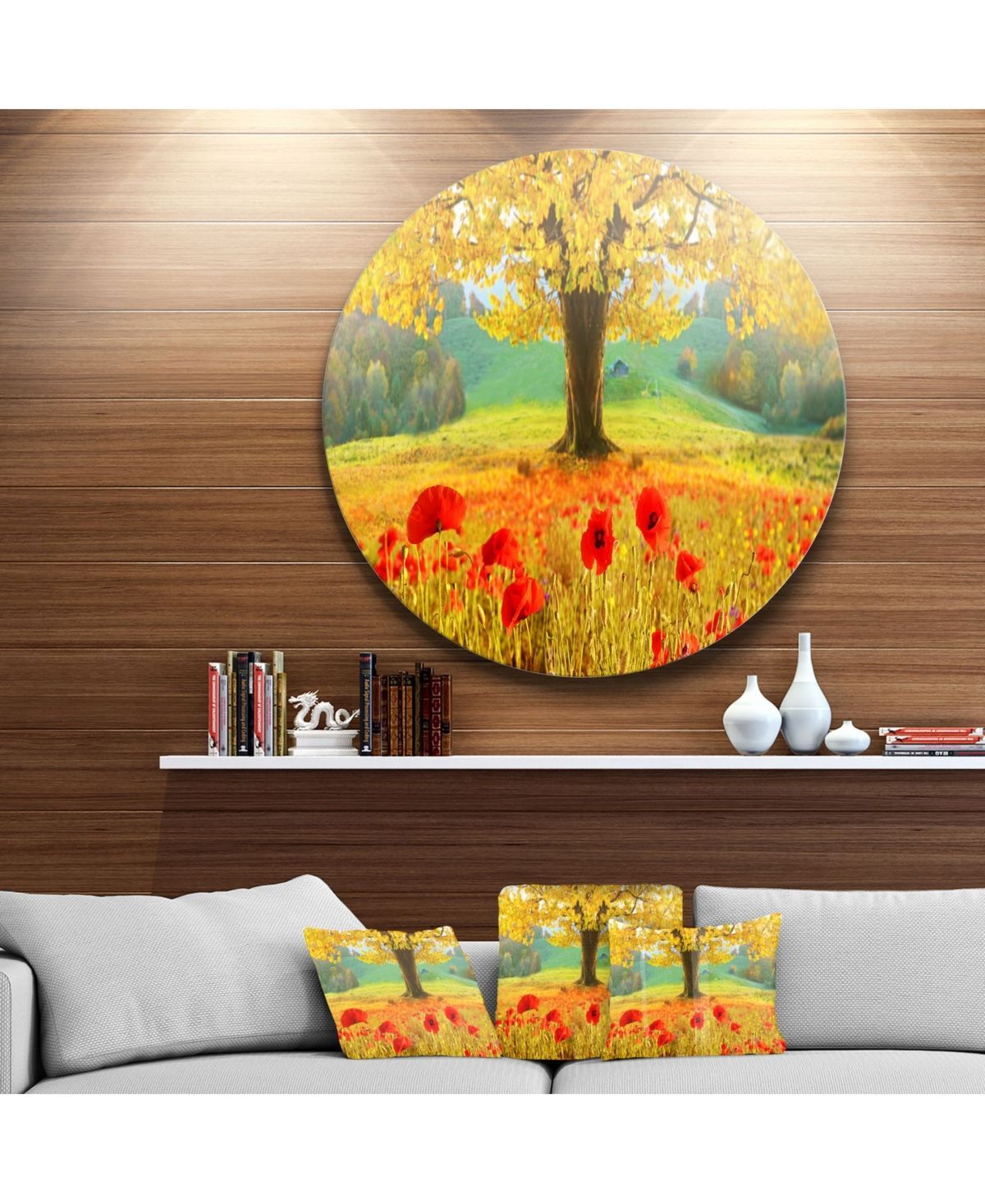 Design Art Designart 'beautiful Autumn Yellow Tree' Floral Round Circle With Regard To 2017 Autumn Metal Wall Art (View 2 of 20)