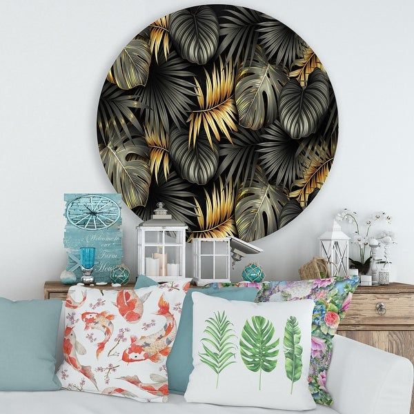 Designart 'black And Gold Tropical Leaves Ii' Modern Metal Circle Wall Intended For Recent Gold And Black Metal Wall Art (View 15 of 20)