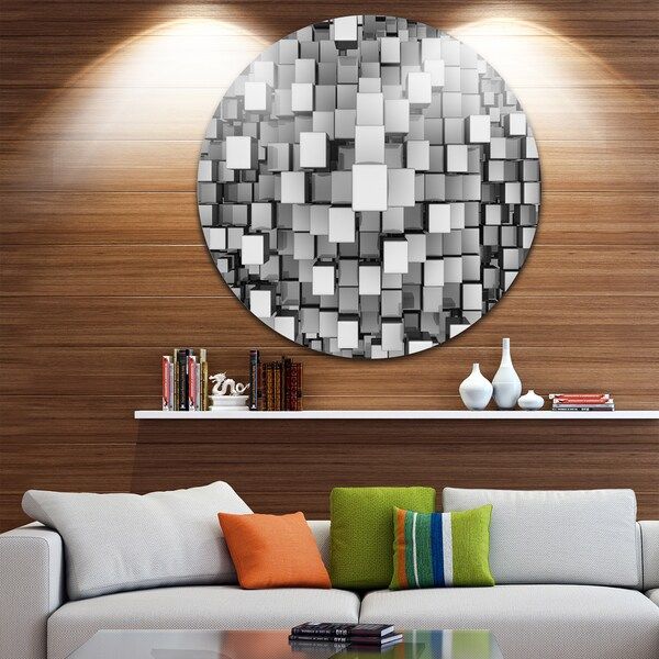 Designart 'black And Grey Cubes' Contemporary Round Metal Wall Art Within Most Popular Round Gray Disc Metal Wall Art (View 17 of 20)