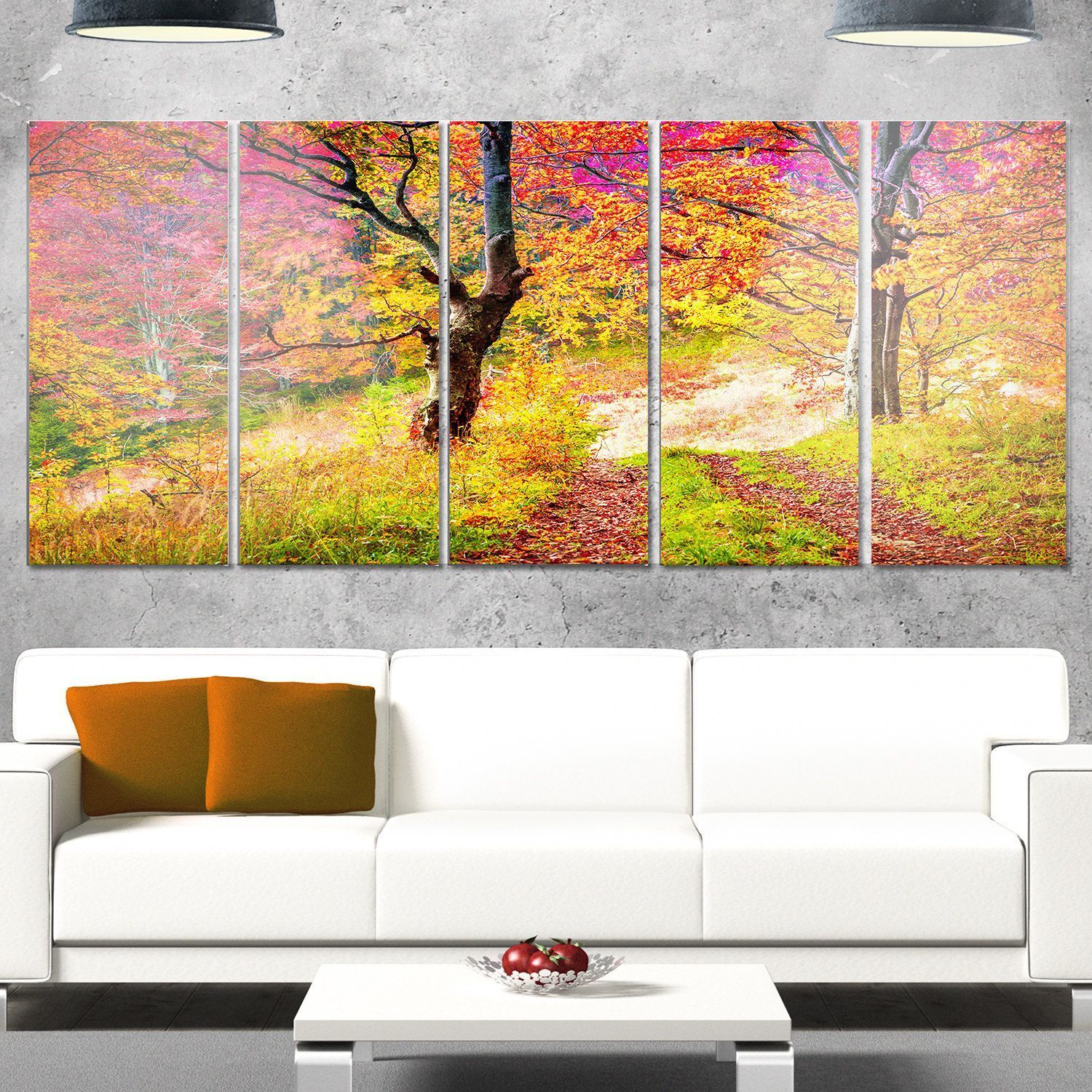 Designart 'bright Colorful Fall Trees In Forest' Large Landscape Art In Latest Autumn Metal Wall Art (View 1 of 20)