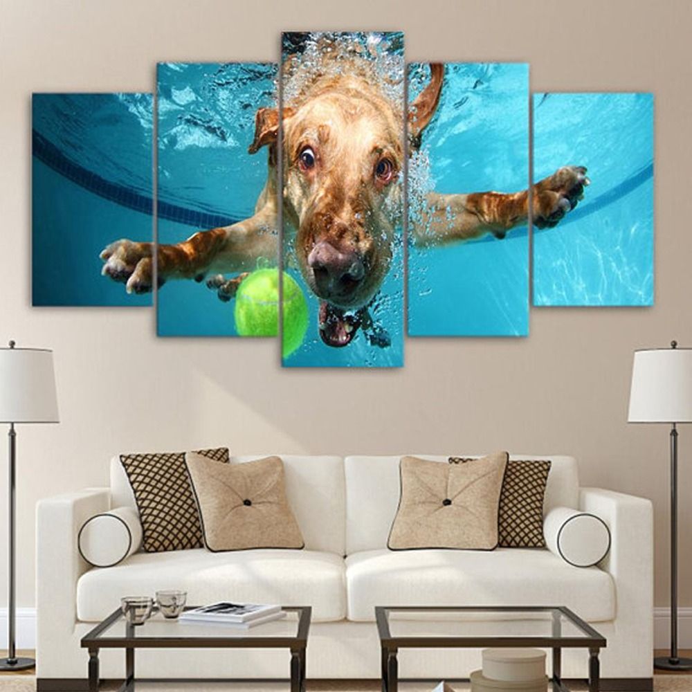 Dog Underwater Canvas Set, Prints Wall Art In Painting & Calligraphy In Latest Dog Wall Art (View 6 of 20)
