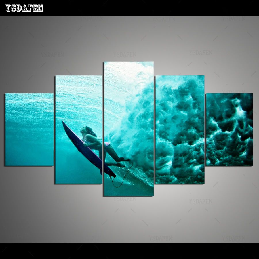 Drop Shipping Wall Decor Surfing Canvas Painting Pictures Modular Pertaining To Newest Droplet Wall Art (View 19 of 20)
