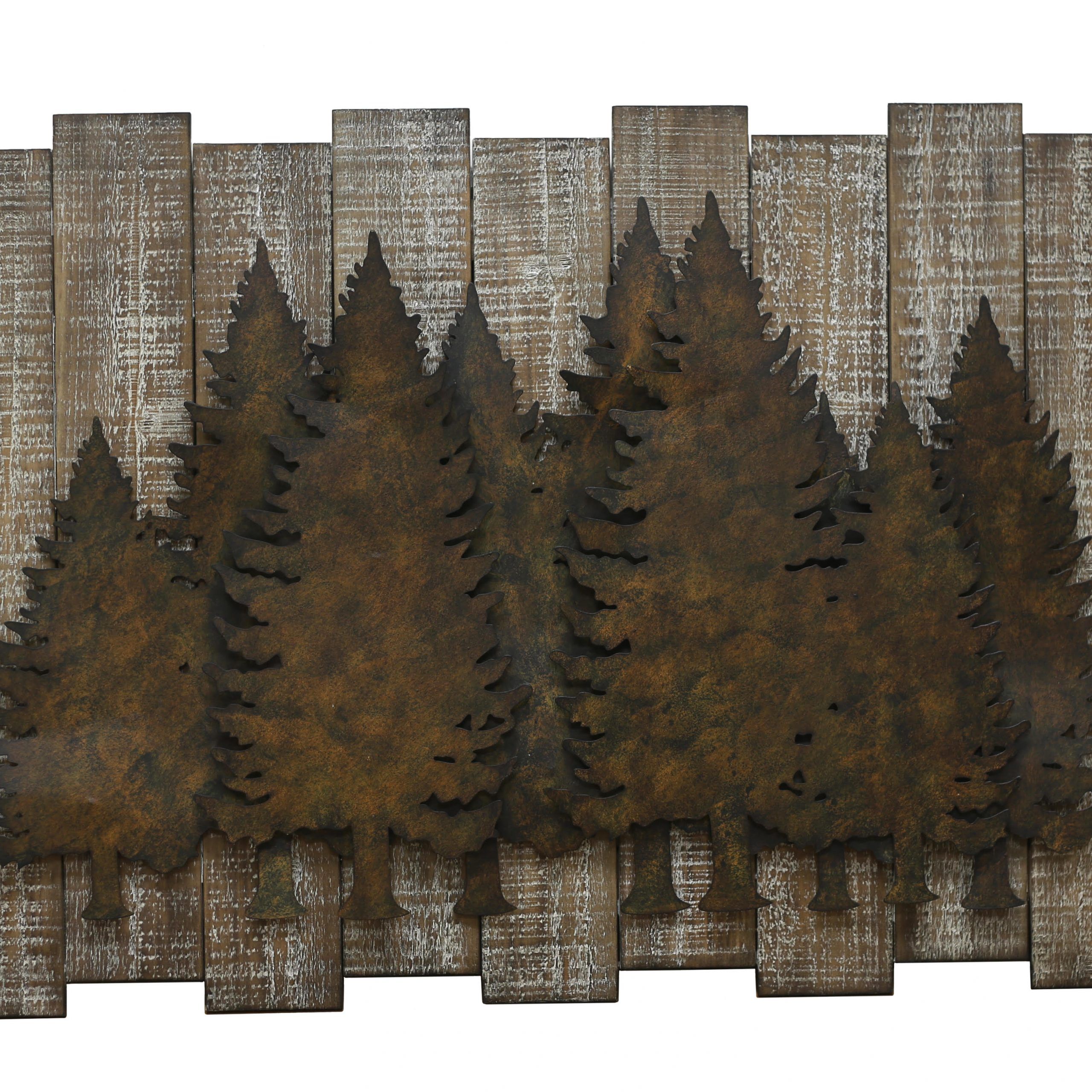 Embossed Pine Tree Scene Metal And Wood Wall Art Country Rustic Decor For 2017 Metallic Rugged Wooden Wall Art (View 16 of 20)