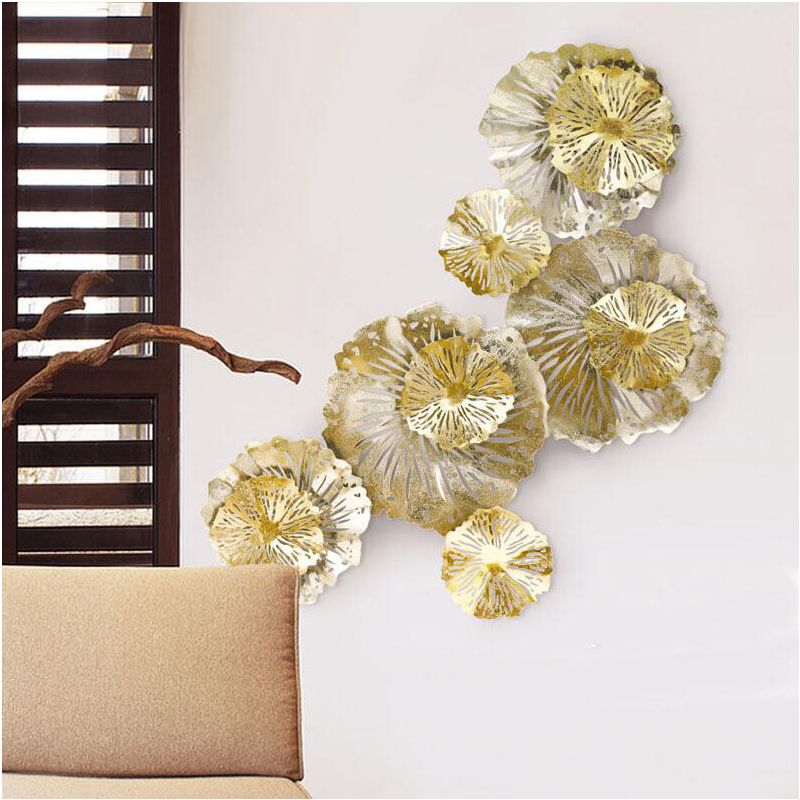 Europe Luxury Gold Wrought Iron Artificial Flower Wall Decoration With Latest Large Wall Decor Ornaments (View 18 of 20)