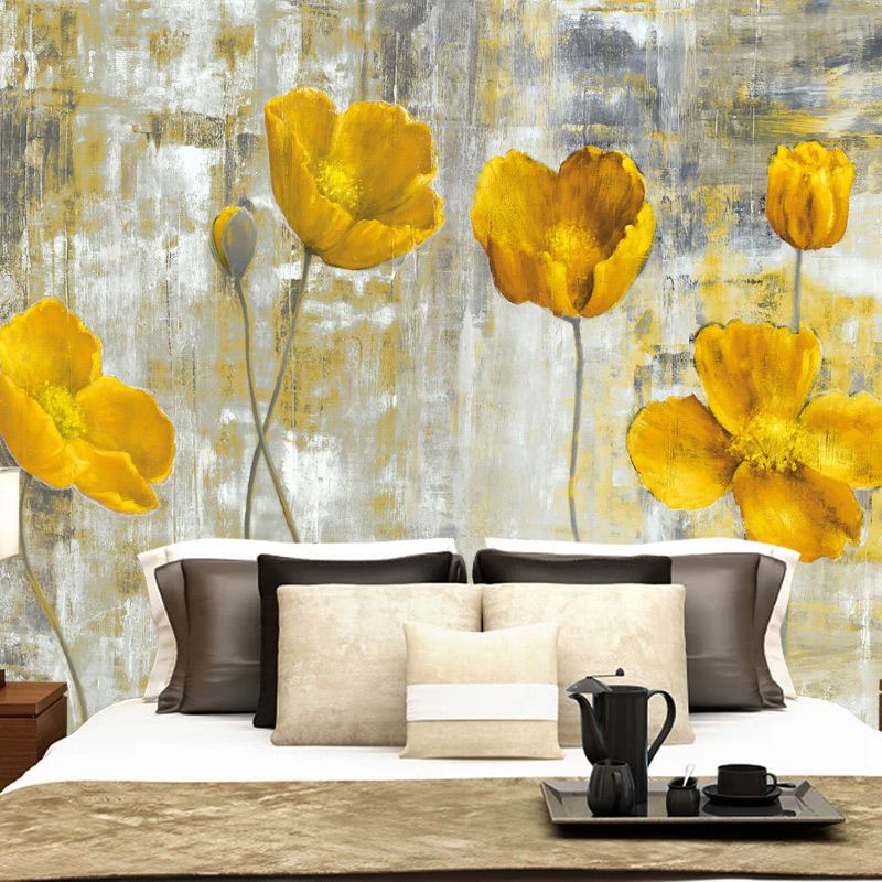 European Style Retro Yellow Flower Mural In Most Popular Yellow Bloom Wall Art (View 1 of 20)