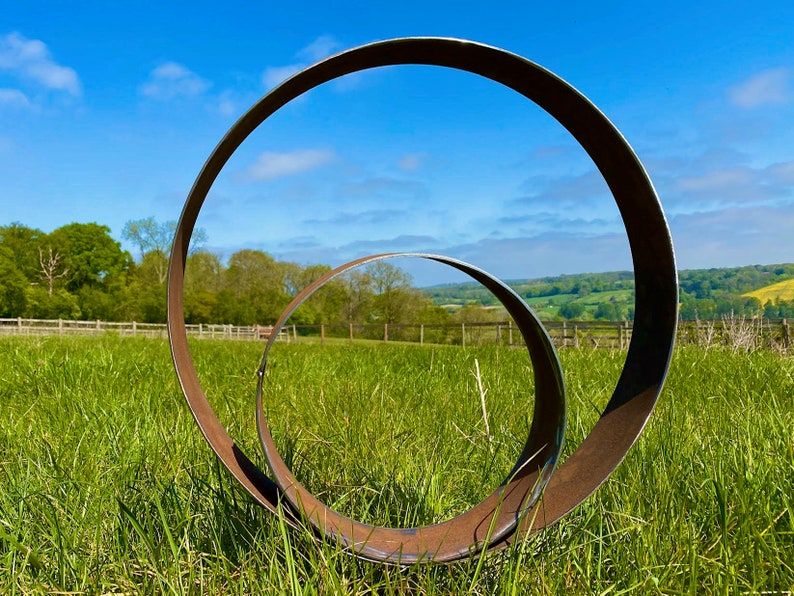 Exterior Rustic Garden Stake Ring Hoop Metal Yard Art Centre | Etsy Regarding Most Popular Layered Rings Metal Wall Art (View 14 of 20)