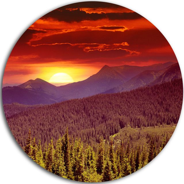 Fantastic Sunrise In Mountains, Landscape Photo Round Wall Art Throughout Current Sunrise Metal Wall Art (View 3 of 20)