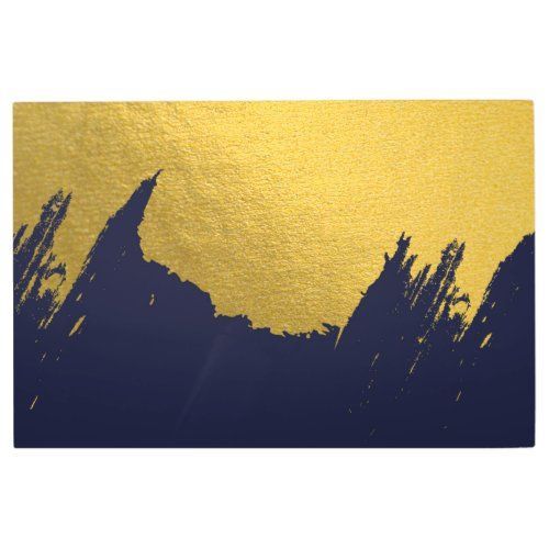 Faux Gold Brushstrokes With Navy Blue Background Metal Print | Zazzle With Most Recent Brushstrokes Metal Wall Art (View 8 of 20)