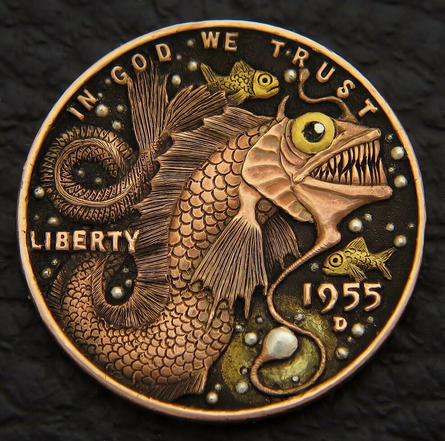 Fish Hand Carved With Inlaid On A Penny | Hobo Nickel, Coin Art, Hobo Art Pertaining To Recent Nickel Metal Wall Art (View 7 of 20)