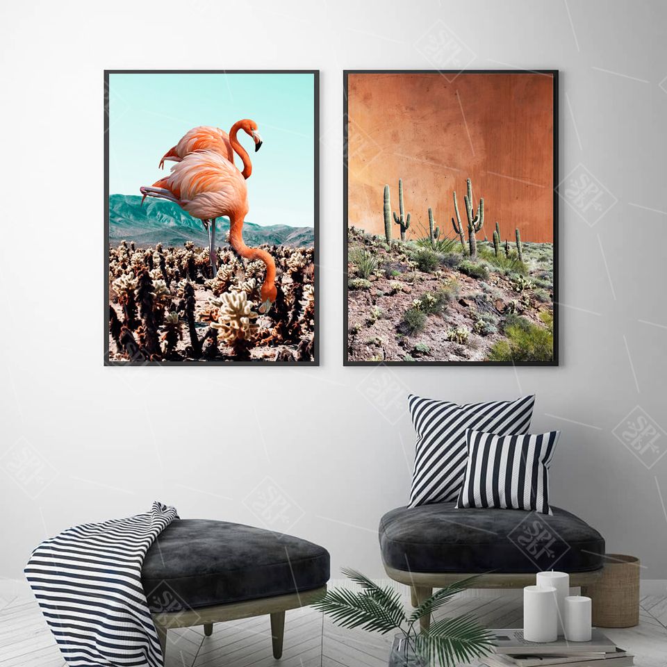 Flamingo Animals Canvas Painting Modern Landscape Desert Wall Art For Most Current Desert Palms Wall Art (View 1 of 20)