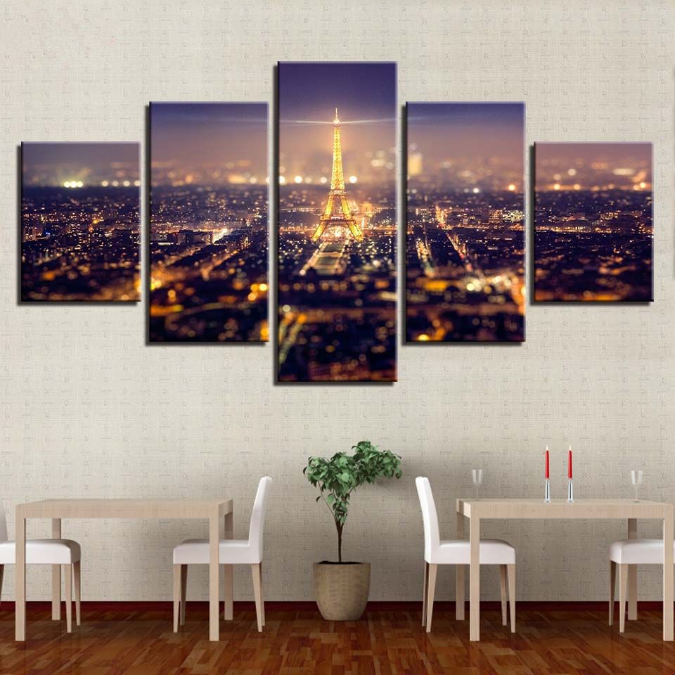 Framed Canvas Hd Prints Pictures Wall Art 5 Pieces Beautiful Paris For Most Recent Tower Wall Art (View 5 of 20)