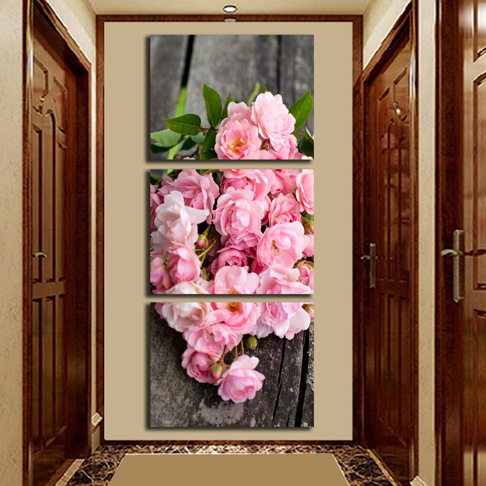 Free Shipping 3 Set Pictures Canvas Painting Pink Rose Flower Painting With Most Recent Crestview Bloom Wall Art (Gallery 20 of 20)