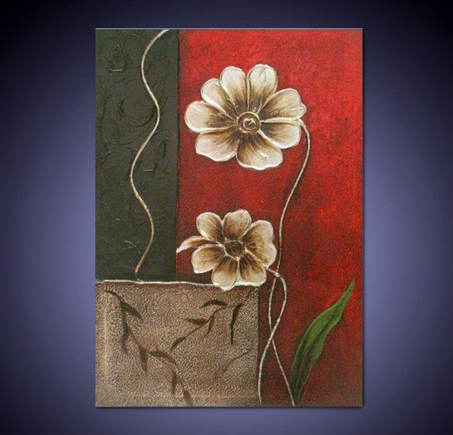 Free Shipping Handpainted Canvas Wall Art Abstract Oil Painting Metal Inside 2018 Silver Flower Wall Art (View 6 of 20)