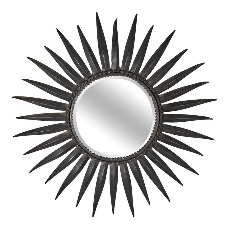 French Mid Century Black Wrought Iron Tapered Ray Sunburst Wall Mirror Within Most Recent Twisted Sunburst Metal Wall Art (View 10 of 20)