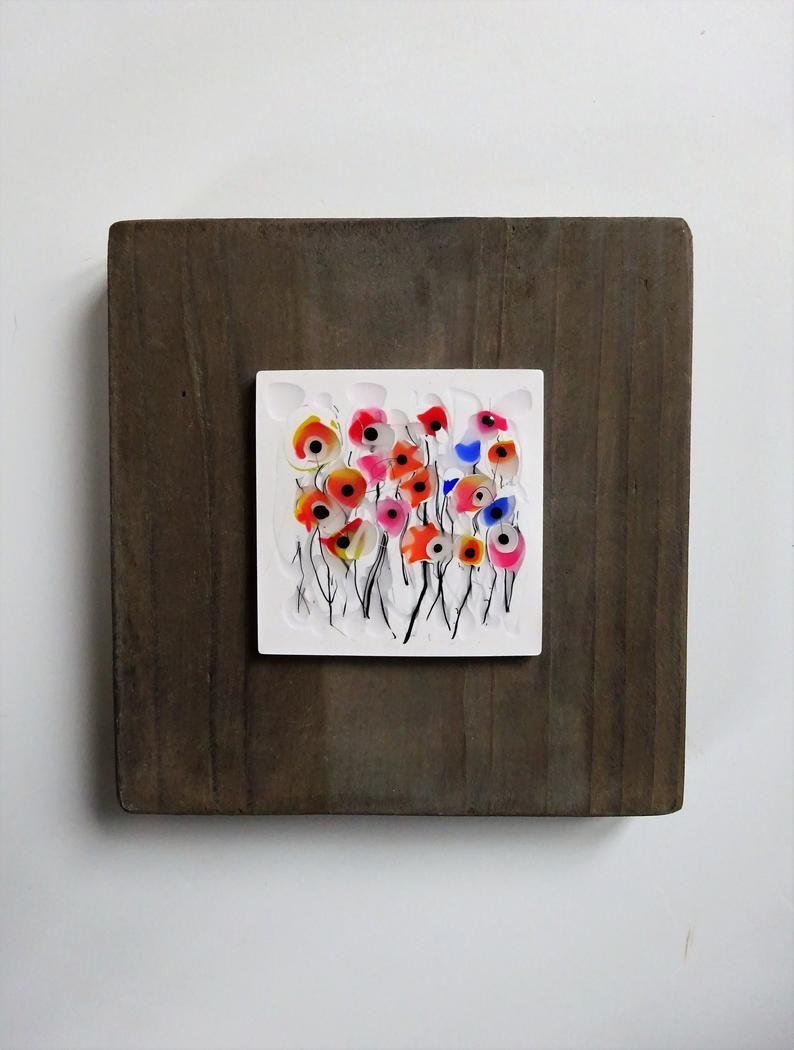Garden Flowers Mini Tile On Distressed Wood, Wall Art (View 9 of 20)