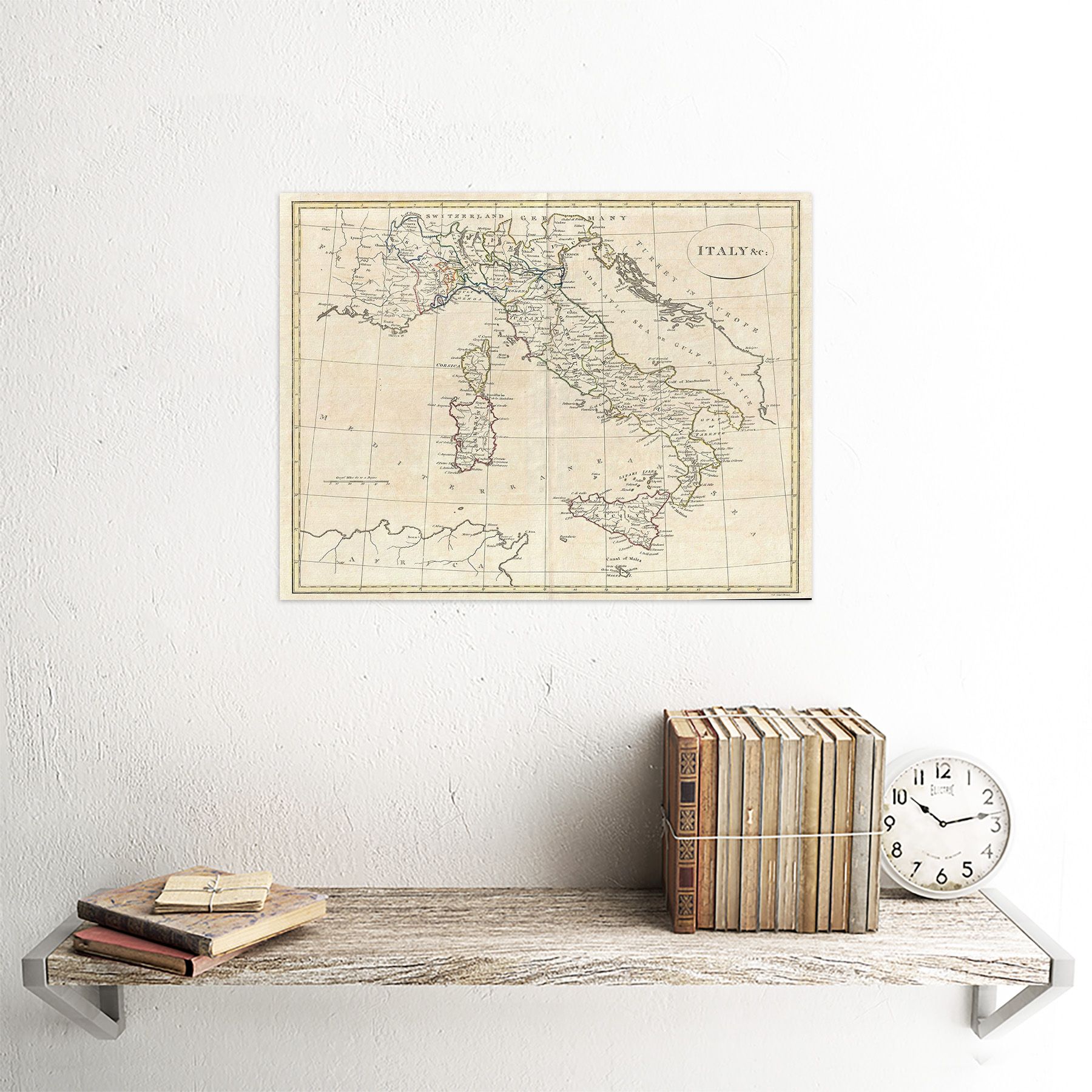 Geography Map Illustrated Antique Clement Cruttwell Italy 12x16 Framed With Current Clement Wall Art (View 6 of 20)