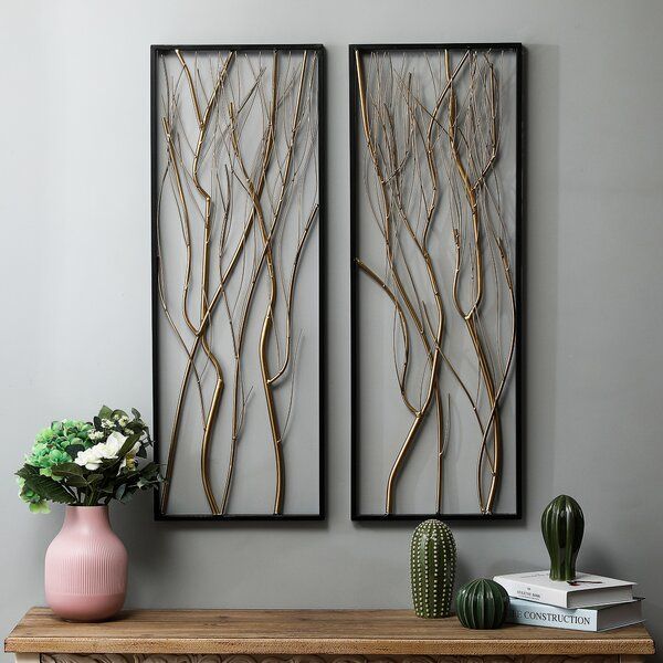 George Oliver 2 Piece Metal Branch Wall Décor Set & Reviews | Wayfair For Recent Charcoal Metal Wall Art (View 12 of 20)