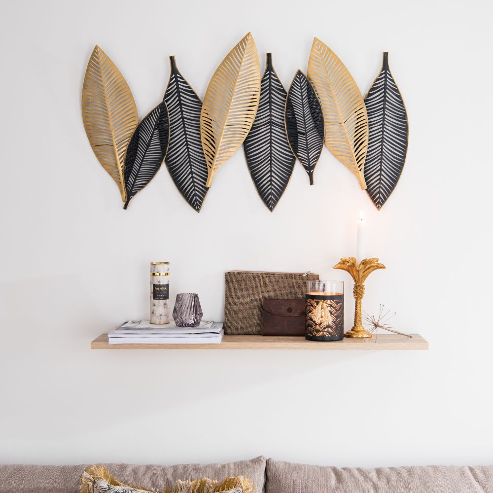 Gold And Black Metal Leaf Wall Art 93x51 Enoya | Maisons Du Monde # Inside Most Up To Date Gold And Silver Metal Wall Art (View 10 of 20)