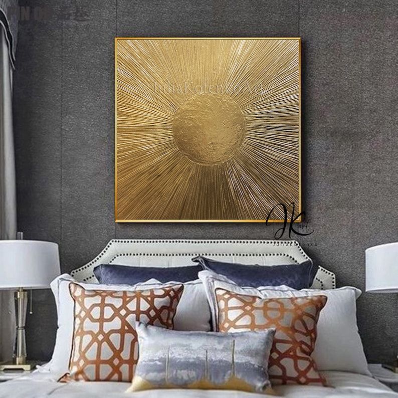 Gold Leaf Paintingsunburst Wall Decor Oversized Wall Art | Etsy In Recent Gold Leaves Wall Art (View 18 of 20)