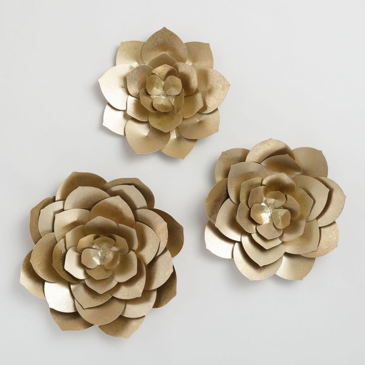 Gold Metal Flowers Wall Art Set Of 3 | Metal Flower Wall Decor, Metal Intended For Newest Gold And White Metal Wall Art (View 7 of 20)