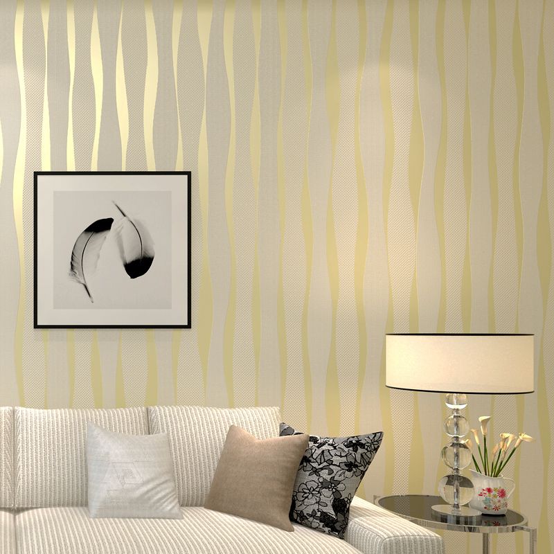 Gold White Modern Design Metallic 3d Stripes Wallpaper Plain Textured Pertaining To Latest Textured Metallic Wall Art (View 10 of 20)