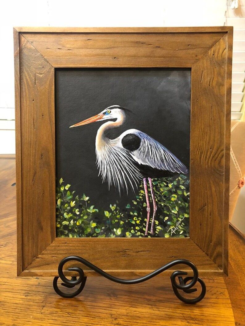 Great Blue Heron Painting Bird Painting Original Framed Art | Etsy Regarding Best And Newest Heron Bird Wall Art (View 20 of 20)