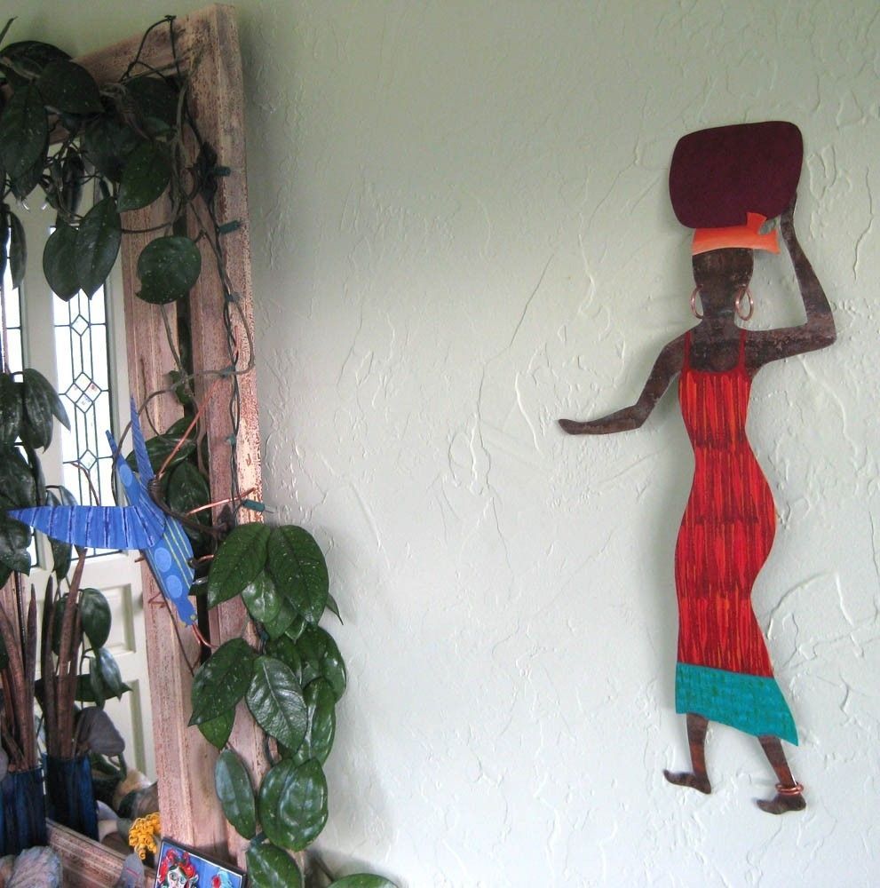 Hand Crafted Handmade Upcycled Metal African Lady In Red Wall Art Intended For Recent Lady Wall Art (View 1 of 20)