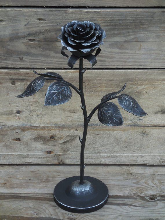 Hand Forged Rose On The Stand, Steel Rose, Iron Flower, Metal Sculpture Intended For Current Hand Forged Iron Wall Art (View 4 of 20)