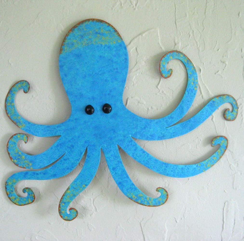 Hand Made Octopus Art Sculpture – Otis – Blue Aqua Upcycled Metal Wall For Newest Octopus Metal Wall Sculptures (View 4 of 20)