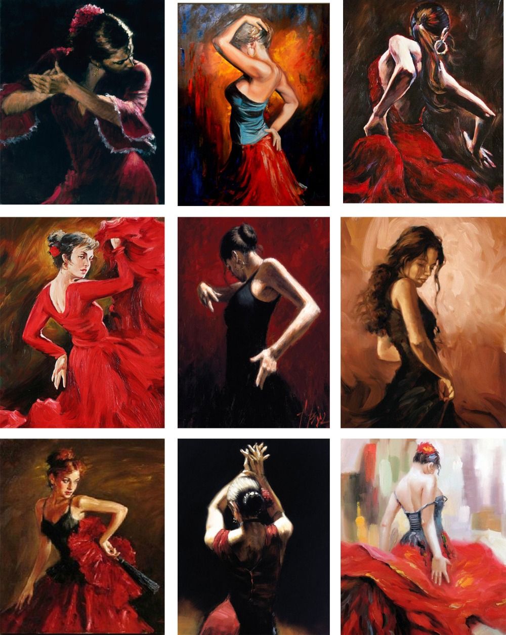 Hand Painted Canvas Art Oil Paintings Of Beautiful Woman Flamenco Within Latest Dancers Wall Art (View 2 of 20)