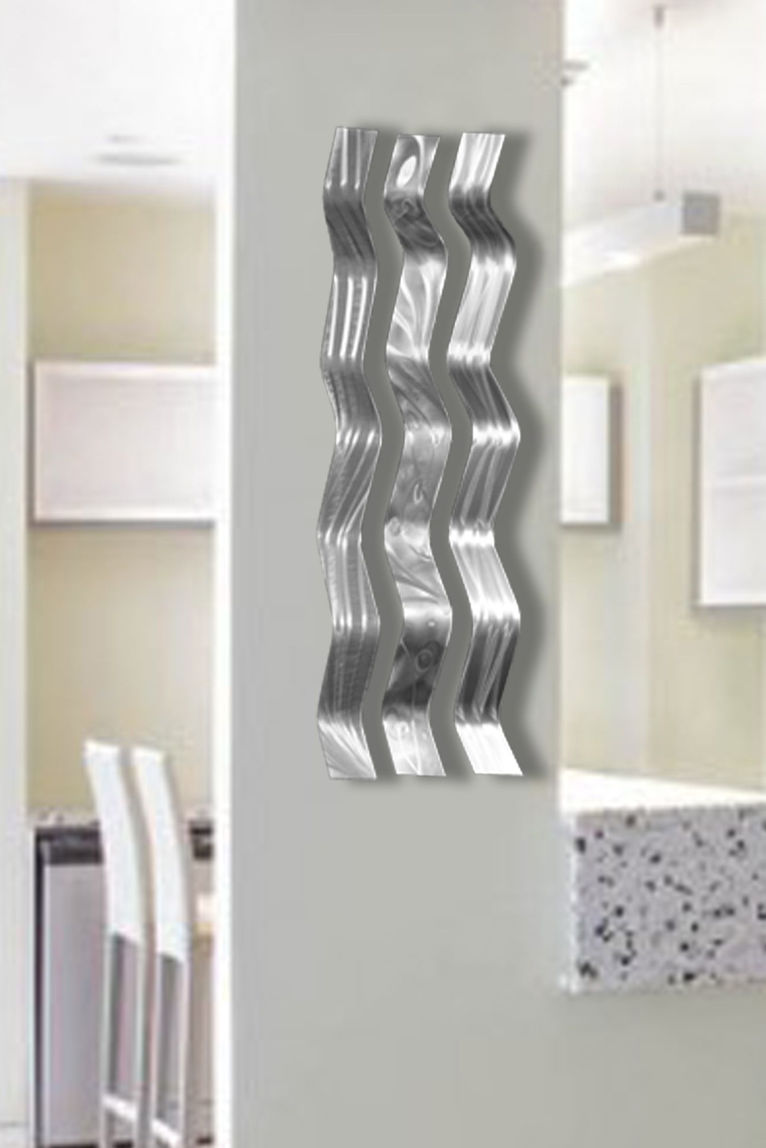 Harmony Silver  Metal Wall Sculpture Art, Wavy Pieces, Abstract With Regard To Current Bronze Metal Wall Sculptures (View 15 of 20)