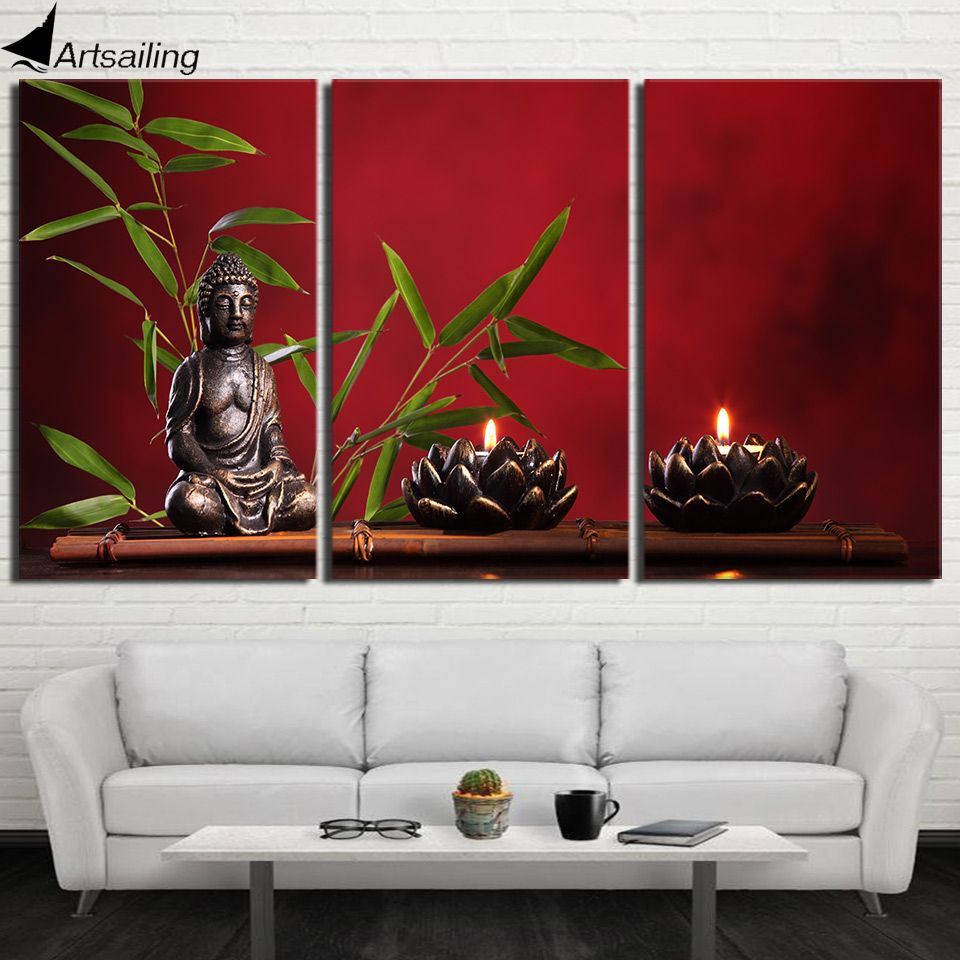 Hd Printed 3 Piece Canvas Wall Art Zen Buddha Red Painting Framed For Most Recent Zen Life Wall Art (View 7 of 20)