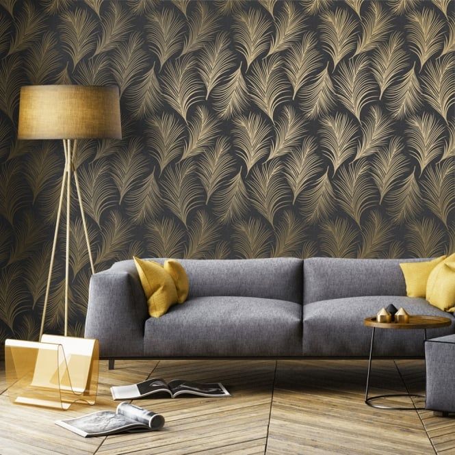 Holden Metallic Feather Pattern Wallpaper Leaf Motif Modern Textured Intended For Most Popular Textured Metallic Wall Art (View 2 of 20)