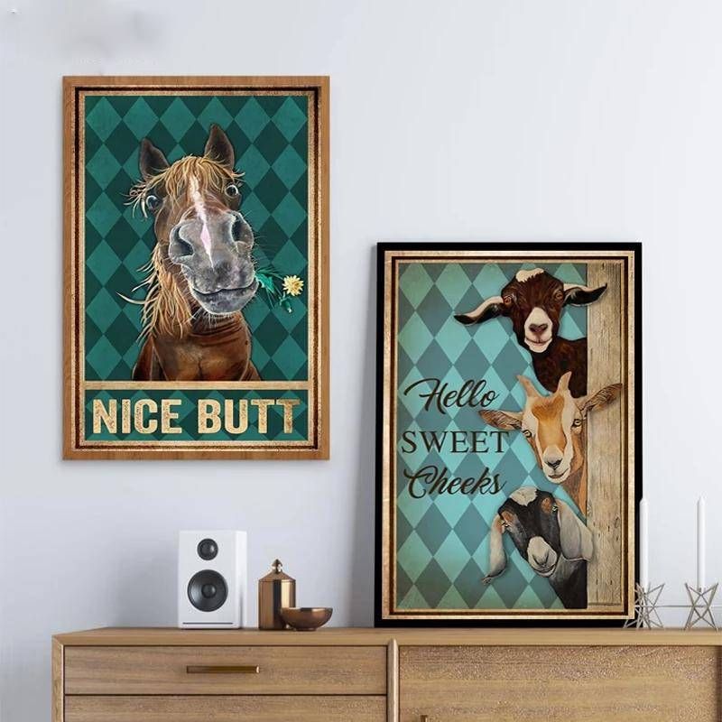 Horse Goat Animals Vintage Posters And Prints Funny Toilet Wall Art With Regard To Most Recent Fun Wall Art (View 12 of 20)